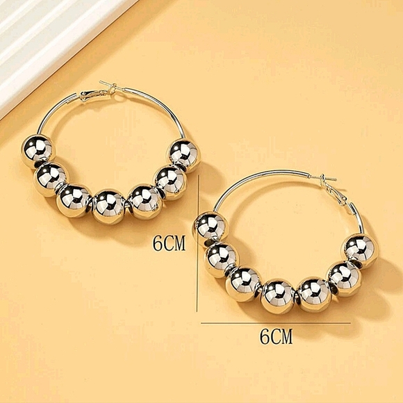 Handmade Sterling Silver Hoop Ball Statement Earrings - Picture 5 of 5